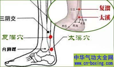复溜穴：六味地黄丸